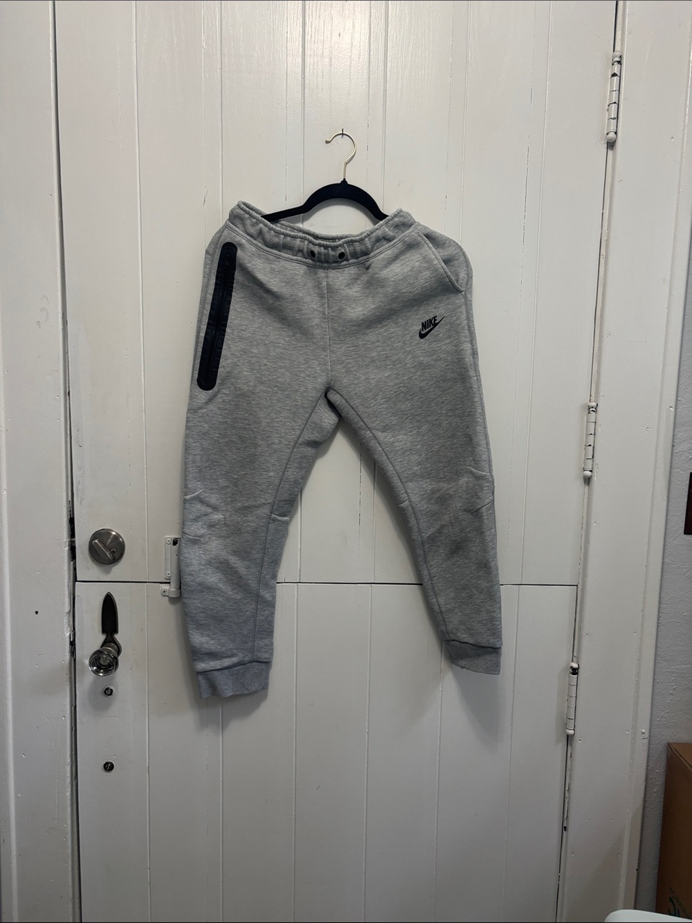 Nike Tech Youth Light Gray Joggers with Black Zip Detail